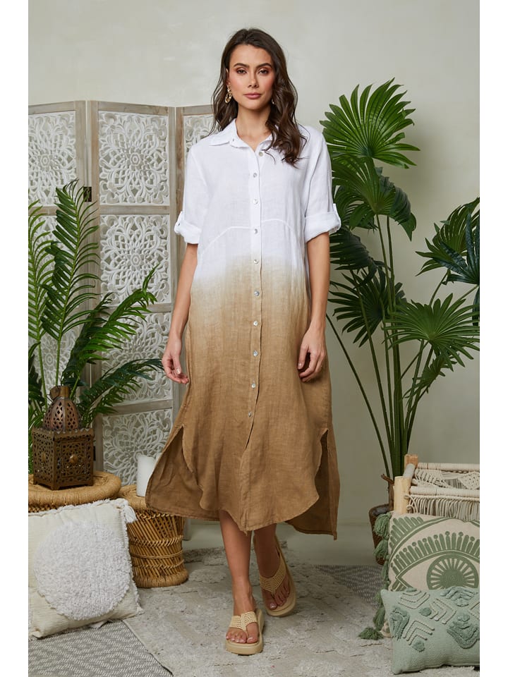 Le Monde du Lin Lniana sukienka w kolorze jasnobrązowym rozmiar: 38/40