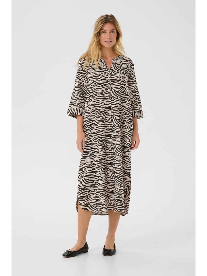 Kaffe Lniana sukienka w kolorze kremowo-czarnym rozmiar: XS