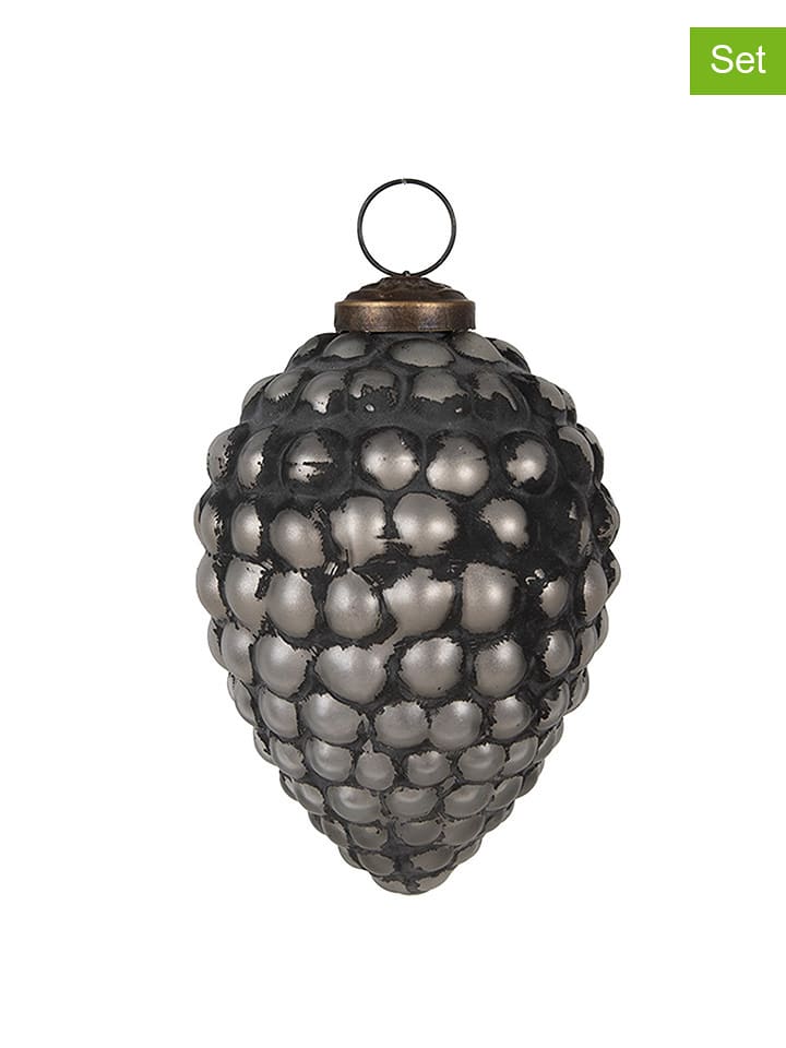 Clayre & Eef Bombki (2 szt.) w kolorze srebrno-czarnym - wys. 11 x Ø 8 cm rozmiar: onesize