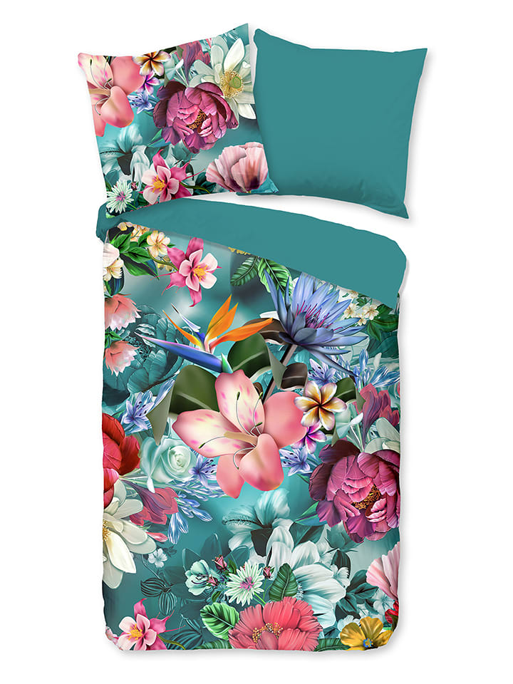 Good Morning Komplet pościeli "Tiandra" w kolorze turkusowym ze wzorem rozmiar: 155x220 cm