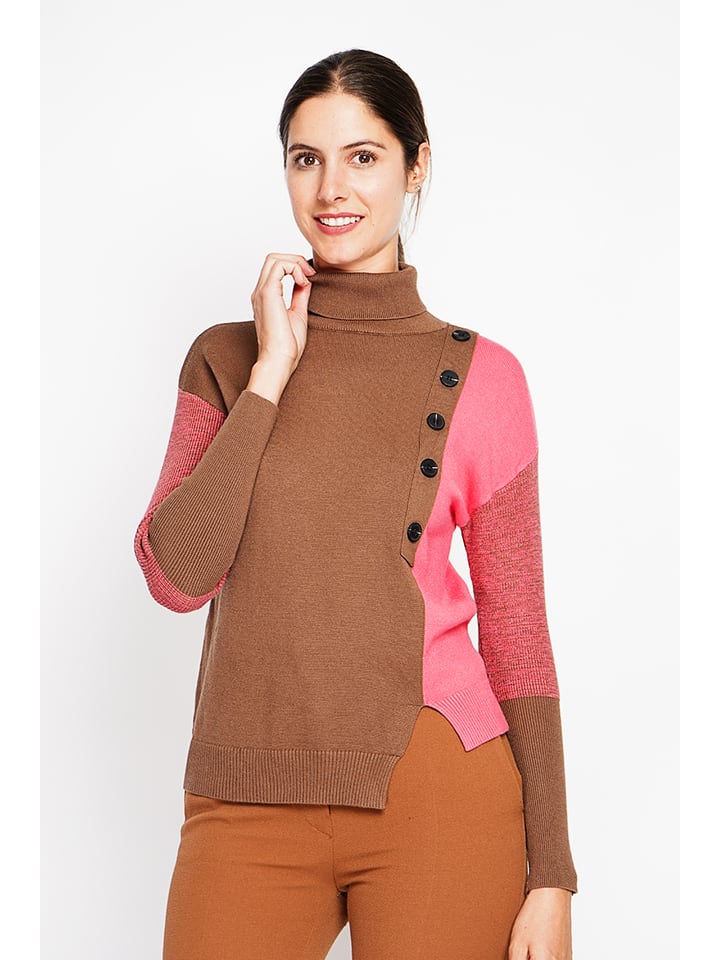 ASSUILI Sweter w kolorze jasnobrązowo-jasnoróżowym rozmiar: 38