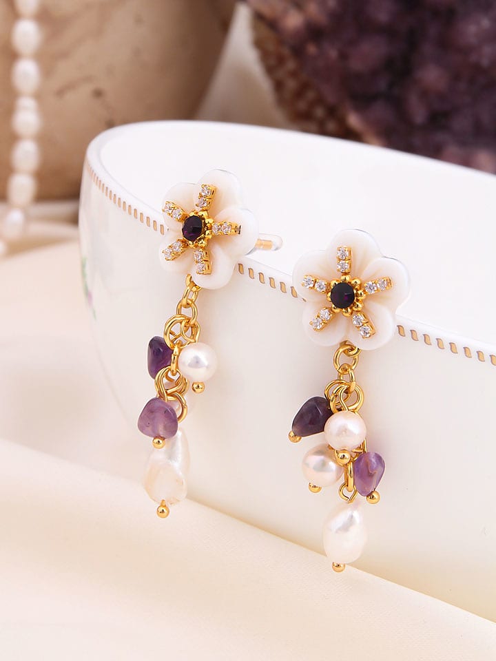 Pierres de Jade Pozłacane kolczyki-wkrętki z perłami i kamieniami szlachetnymi rozmiar: onesize