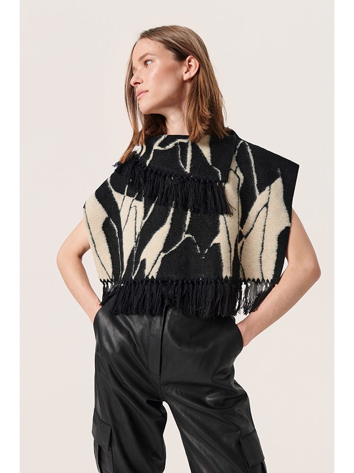 Soaked in Luxury Ponczo "Gale" w kolorze czarno-kremowym rozmiar: onesize