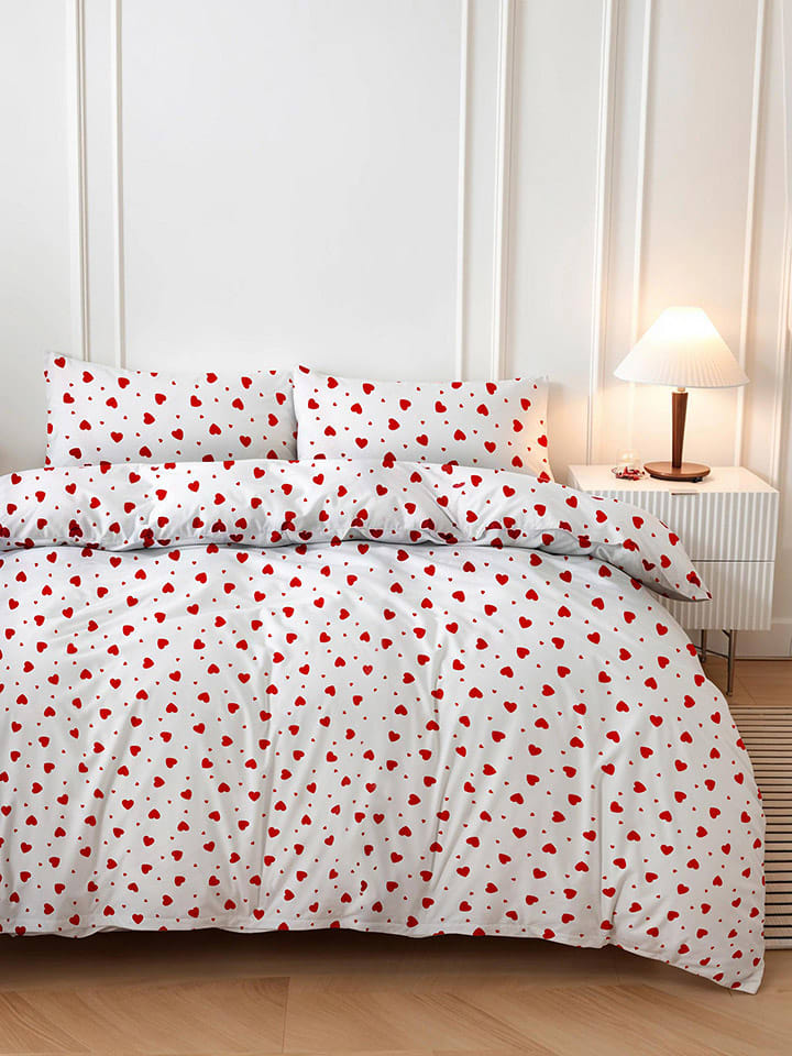 Colourful Cotton Komplet pościeli "Love Heart" w kolorze biało-czerwonym rozmiar: 240x220 cm