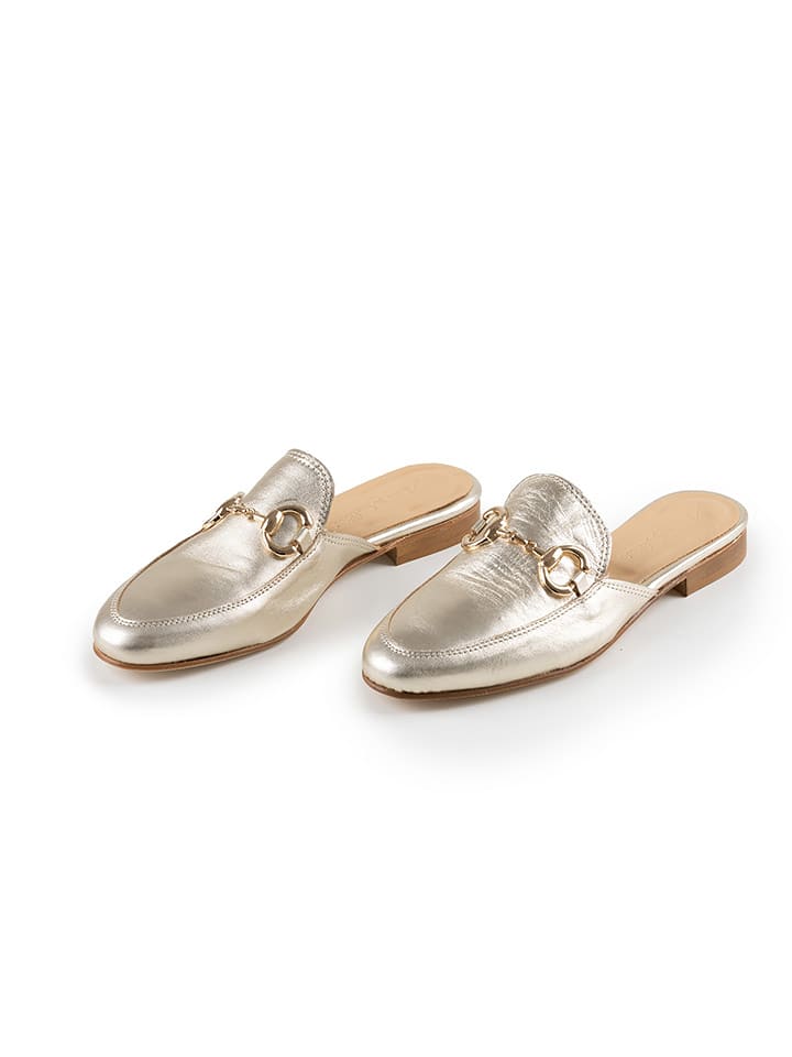 Anna Morellini Skórzane klapki "Giulisa" w kolorze złotym rozmiar: 40