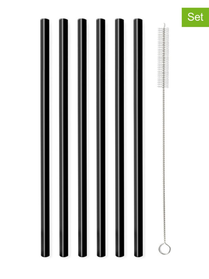 Vialli Design Słomki (6 szt.) w kolorze czarnym ze szczoteczką - wys. 20 x Ø 0,8 cm rozmiar: onesize