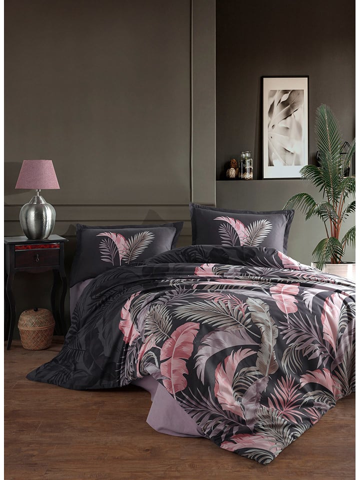 Elizabed Komplet pościeli renforcé w kolorze antracytowo-jasnoróżowym rozmiar: 140x200 cm