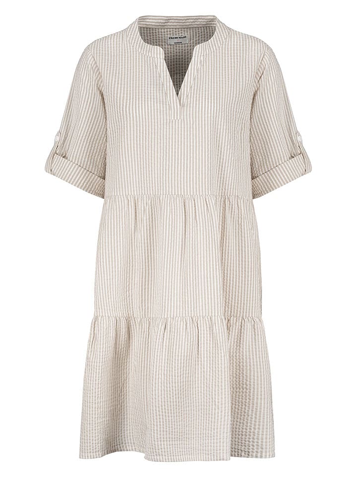 Fresh Made Sukienka w kolorze beżowo-białym rozmiar: S