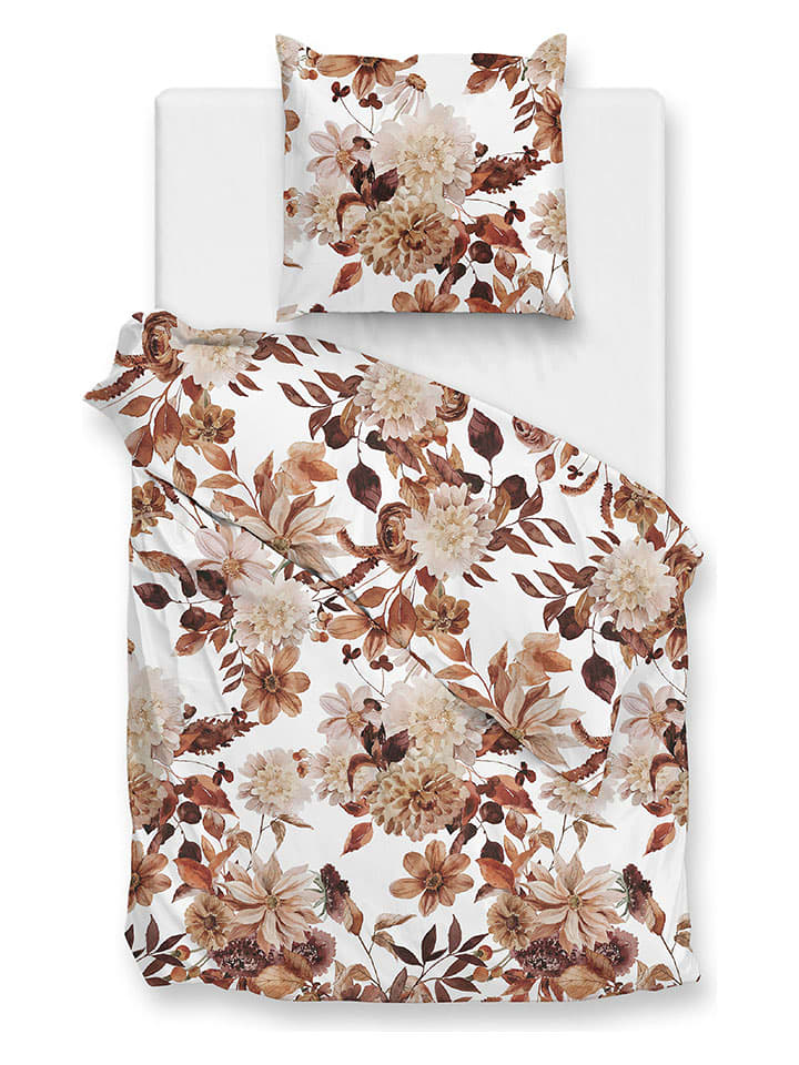 HNL Komplet pościeli flanelowej "Sofia" w kolorze biało-jasnobrązowym rozmiar: 155x220 cm