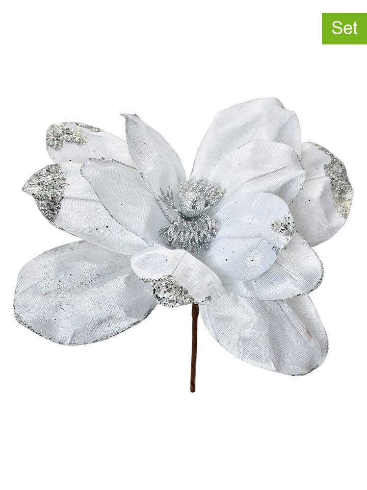 Clayre & Eef Rośliny dekoracyjne (2 szt.) w kolorze srebrno-białym - wys. 25 cm rozmiar: onesize