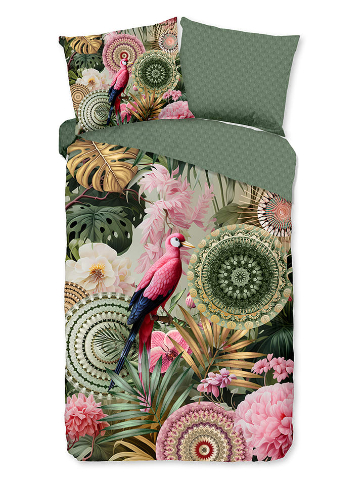 Hip Komplet pościeli satynowej "Palay" w kolorze zielonym ze wzorem rozmiar: 240x220 cm