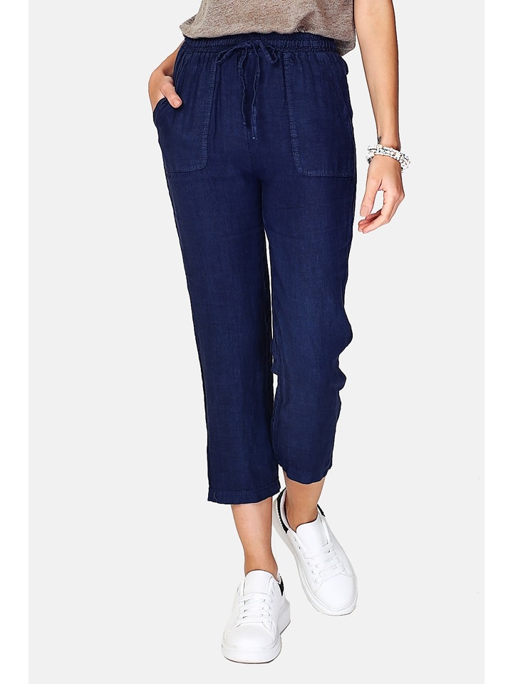 Le Jardin du Lin Lniane spodnie w kolorze granatowym rozmiar: 34