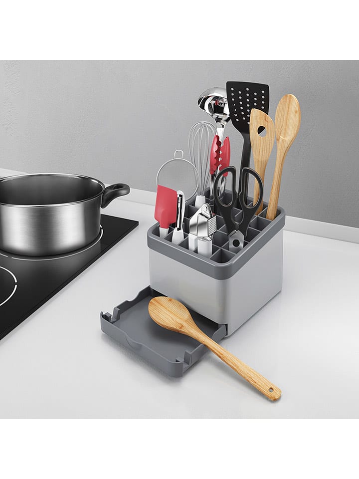 metaltex Stojak "Utiltex" w kolorze szaro-srebrnym na przybory kuchenne - 15 x 11 x 15 cm rozmiar: onesize