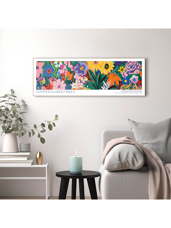 Orangewallz Druk artystyczny "Colourful Flowers" w ramce rozmiar: 30x90 cm