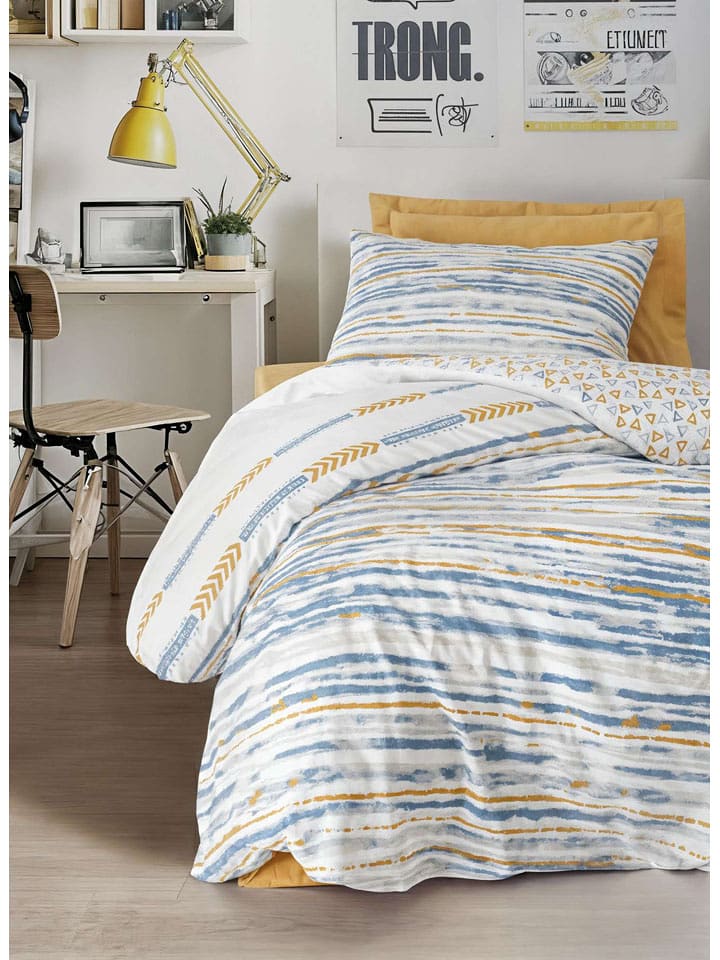 Mijolnir Komplet pościeli renforcé "Dashon" w kolorze biało-niebiesko-żółtym rozmiar: 240x220 cm