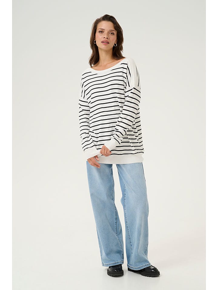 Kaffe Sweter "Lizza" w kolorze biało-czarnym rozmiar: XL