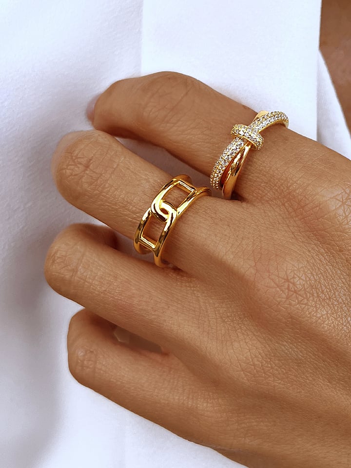 DI GIORGIO Pozłacany pierścionek z cyrkoniami rozmiar: 52