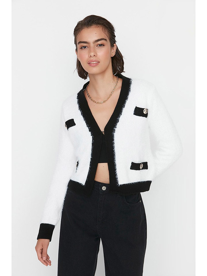 trendyol Kardigan w kolorze kremowo-czarnym rozmiar: L