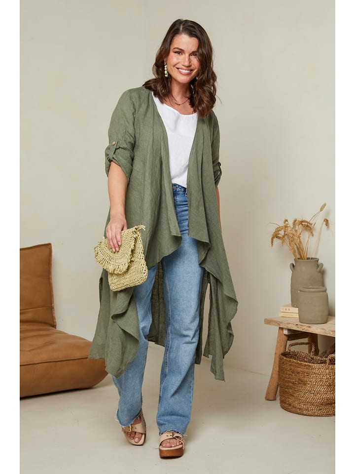 Curvy Lady Lniany kardigan w kolorze khaki rozmiar: 40/42