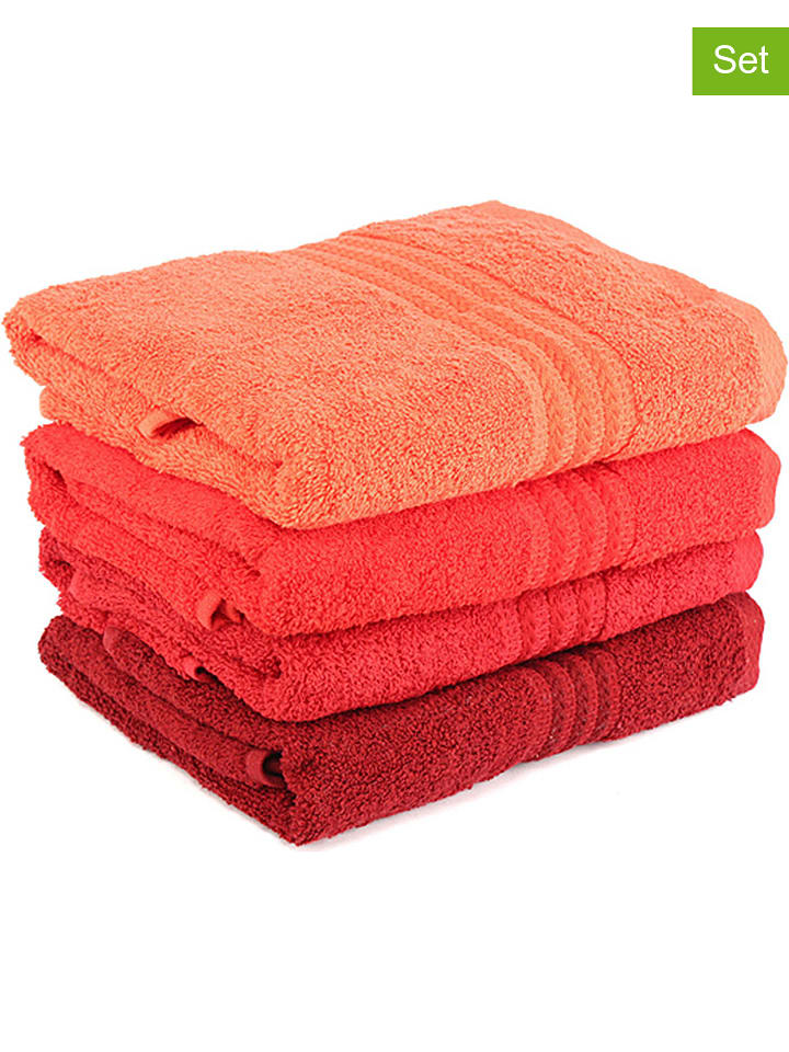 Colorful Cotton Ręczniki (4 szt.) w kolorze bordowym, czerwonym i pomarańczowym do rąk rozmiar: 50x90 cm