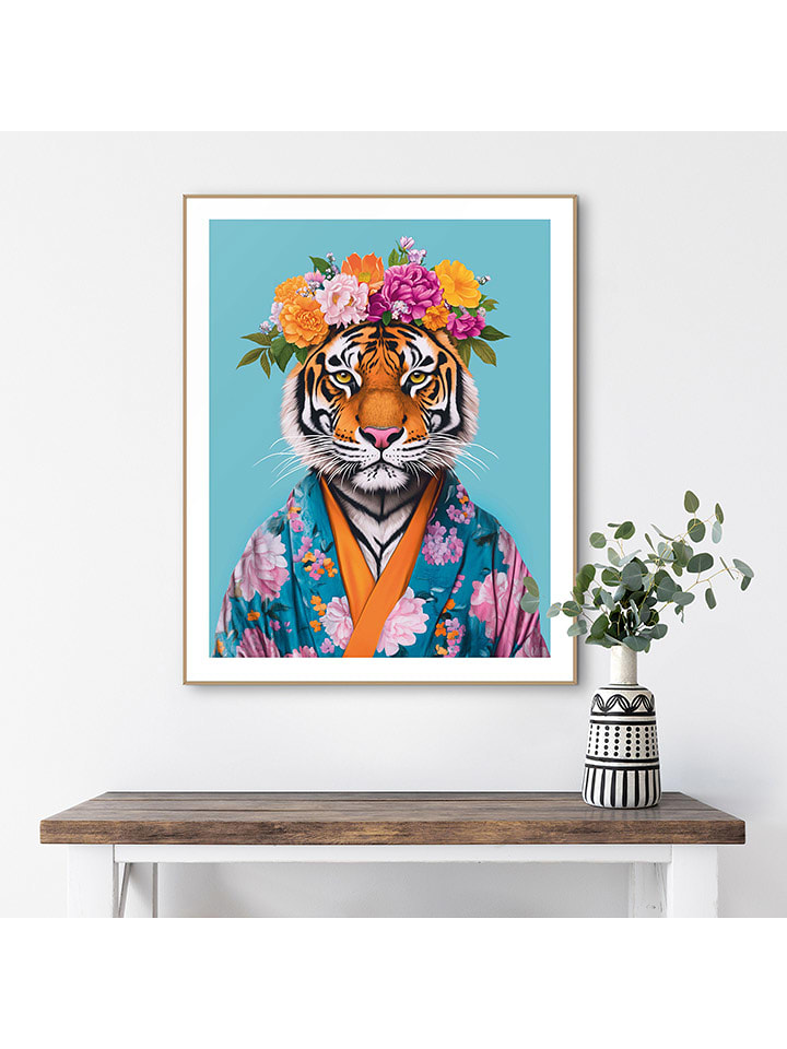Orangewallz Druk artystyczny "Flower Tiger Blue" w ramce rozmiar: 40x50 cm