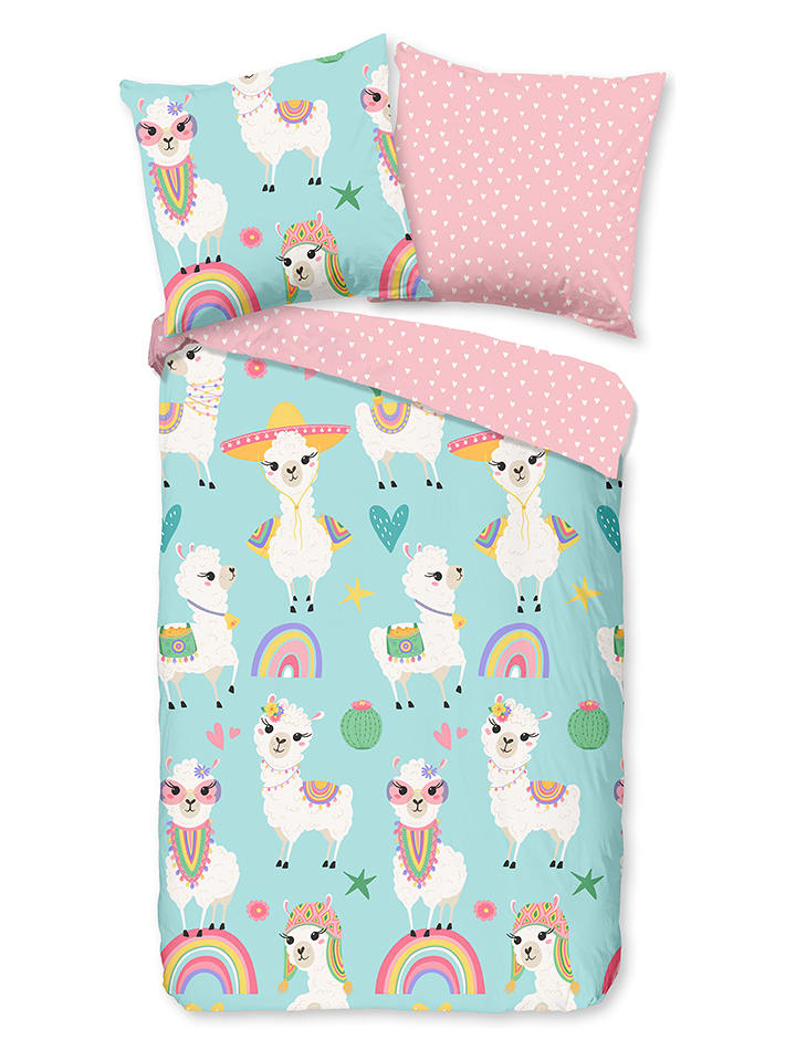 Good Morning Komplet pościeli "Lamalife" w kolorze turkusowo-jasnoróżowym rozmiar: 140x220 cm