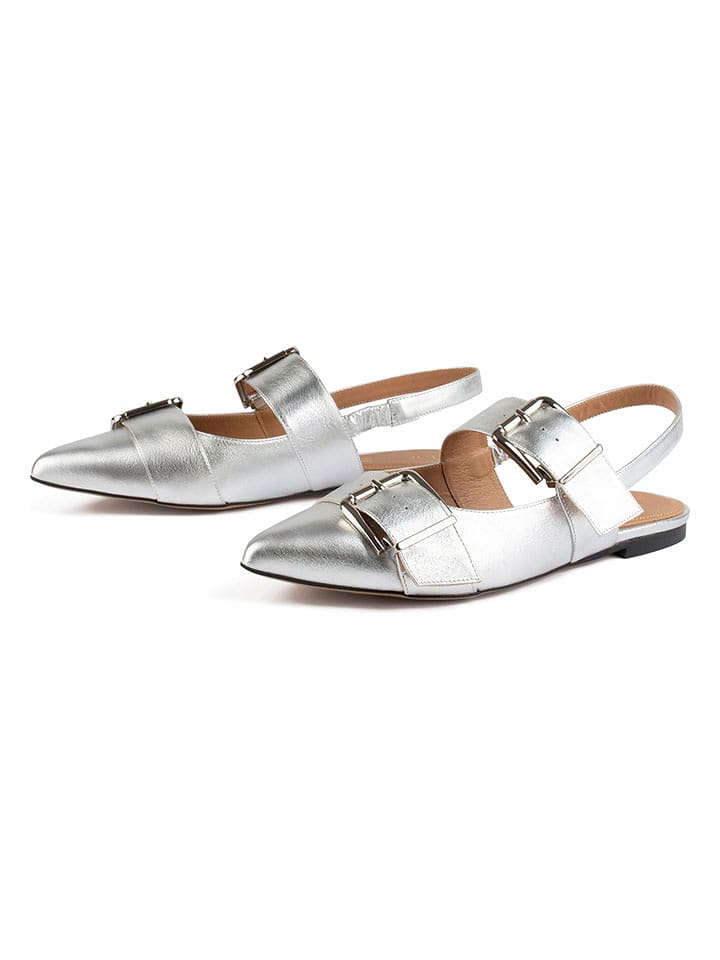 loft37 Skórzane baleriny w kolorze srebrnym rozmiar: 38