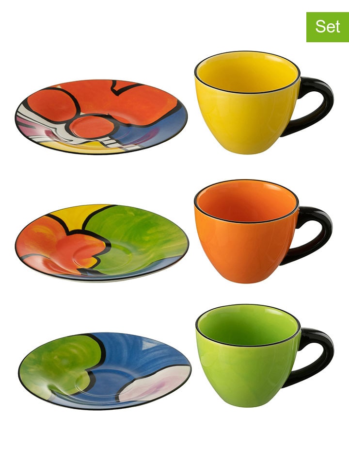 J Line Filiżanki (3 szt.) ze wzorem do kawy - wys. 8 cm rozmiar: onesize