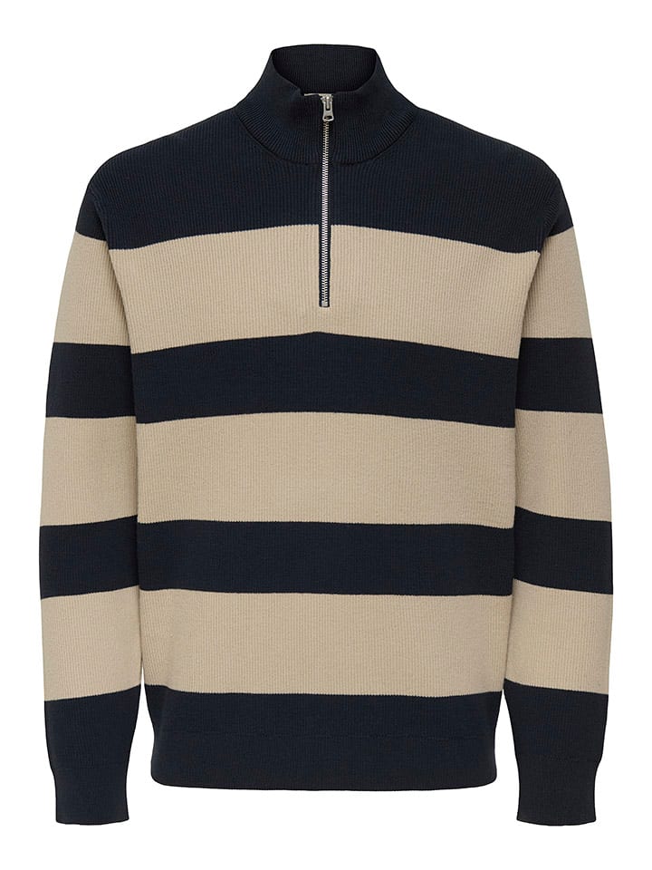 ONLY & SONS Sweter "Phil" w kolorze beżowo-czarnym rozmiar: XL