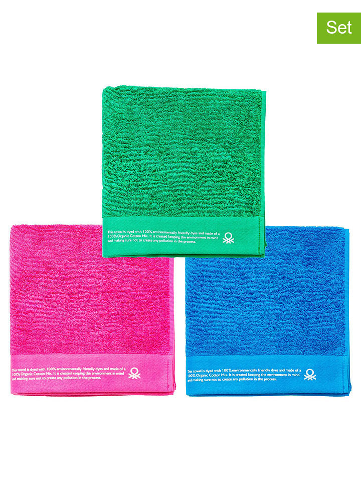 Benetton Ręczniki (3 szt.) w kolorze niebieskim, różowym i zielonym do rąk rozmiar: 50x90 cm