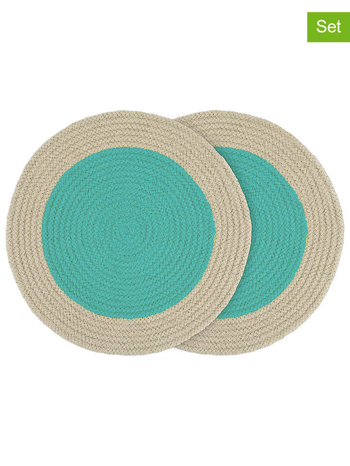 Remember Podkładki stołowe (2 szt.) w kolorze turkusowo-beżowym - Ø 38 cm rozmiar: onesize