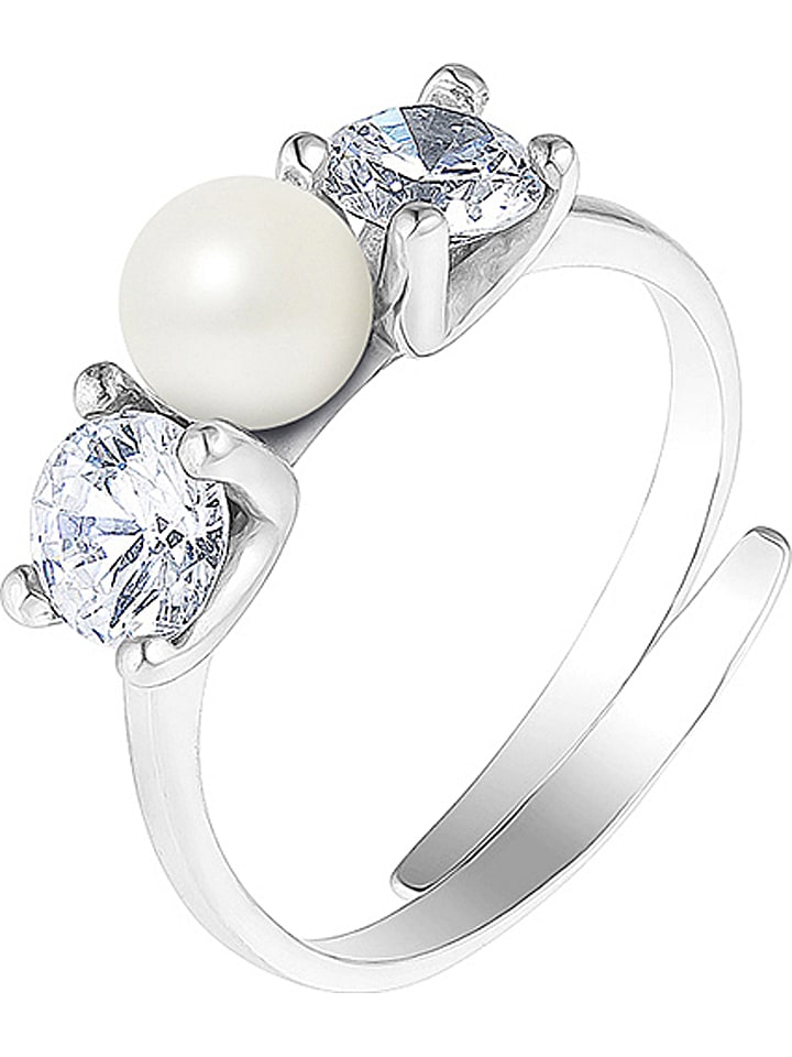 Mitzuko Srebrny pierścionek z perłą w kolorze białym rozmiar: onesize