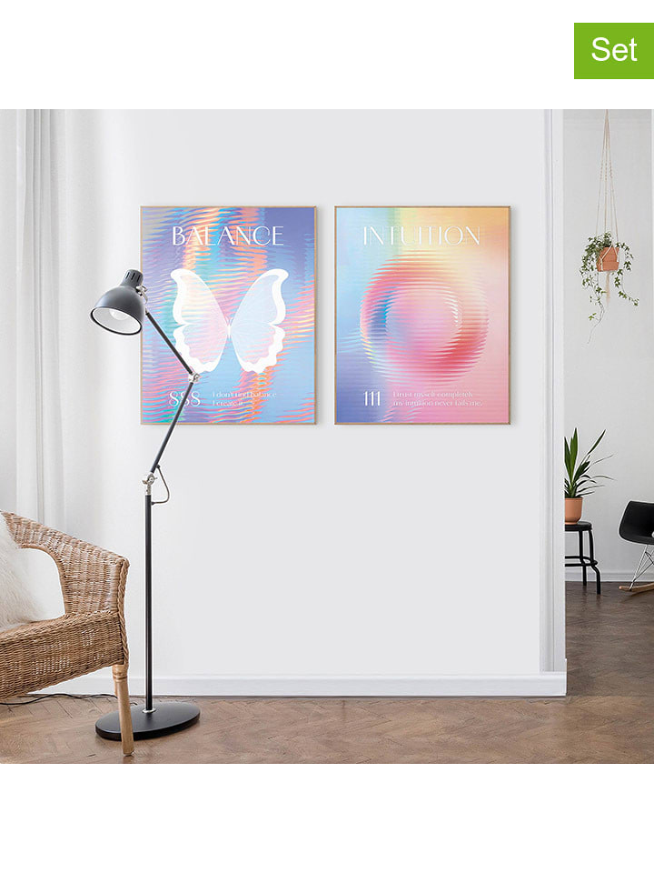 Orangewallz Druki artystyczne (2 szt.) "Aura Colorful" w ramce rozmiar: 40x50 cm