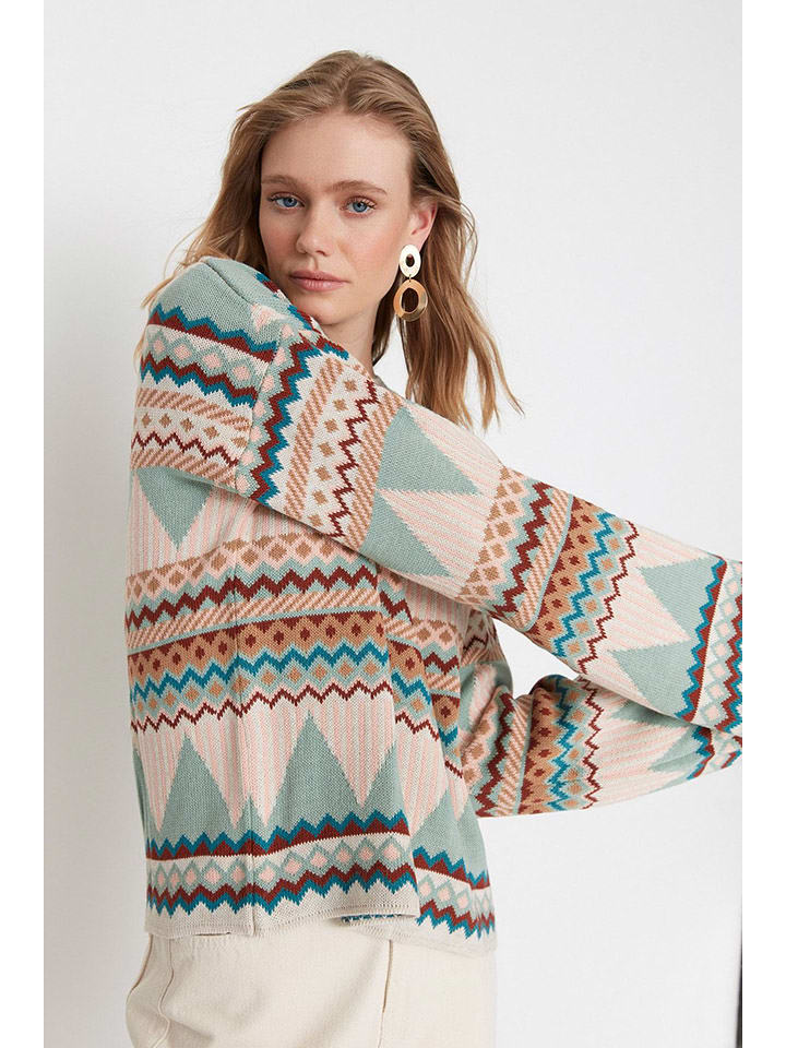 trendyol Sweter w kolorze beżowym ze wzorem rozmiar: L
