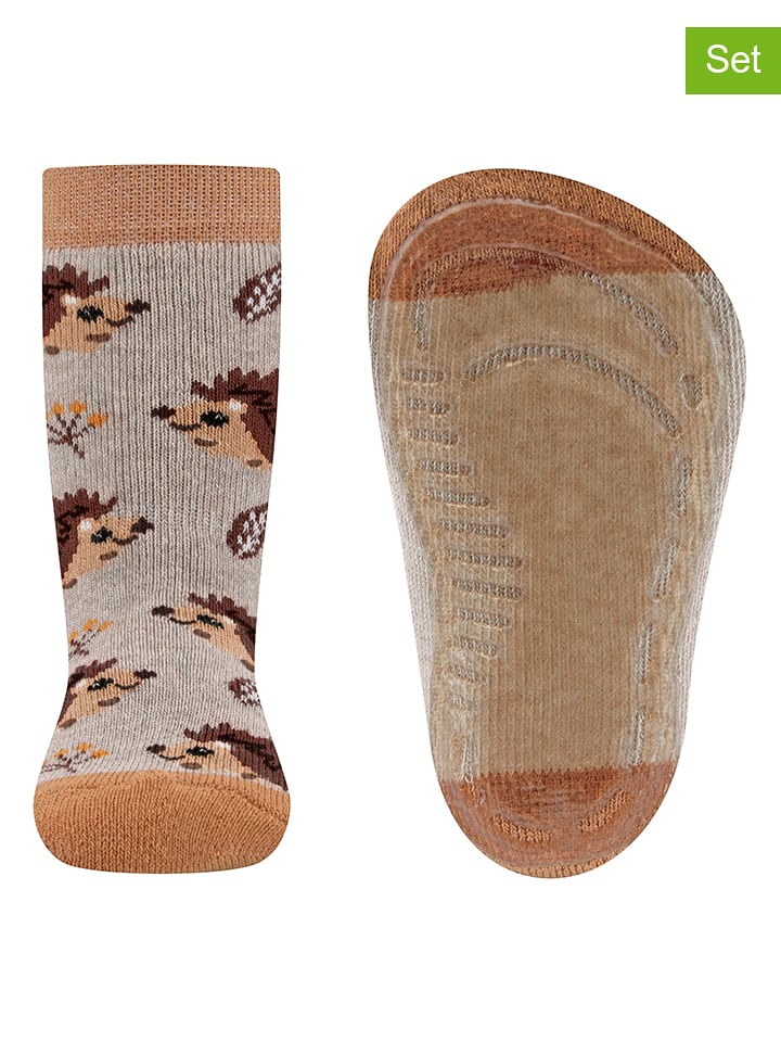 ewers Skarpety antypoślizgowe (2 pary) "SoftStep" w kolorze jasnobrązowym rozmiar: 18/19