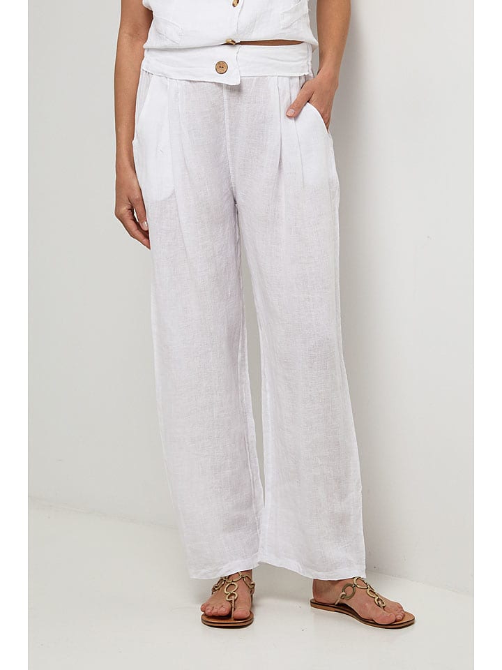 Lin Passion Lniane spodnie w kolorze białym rozmiar: 36/38