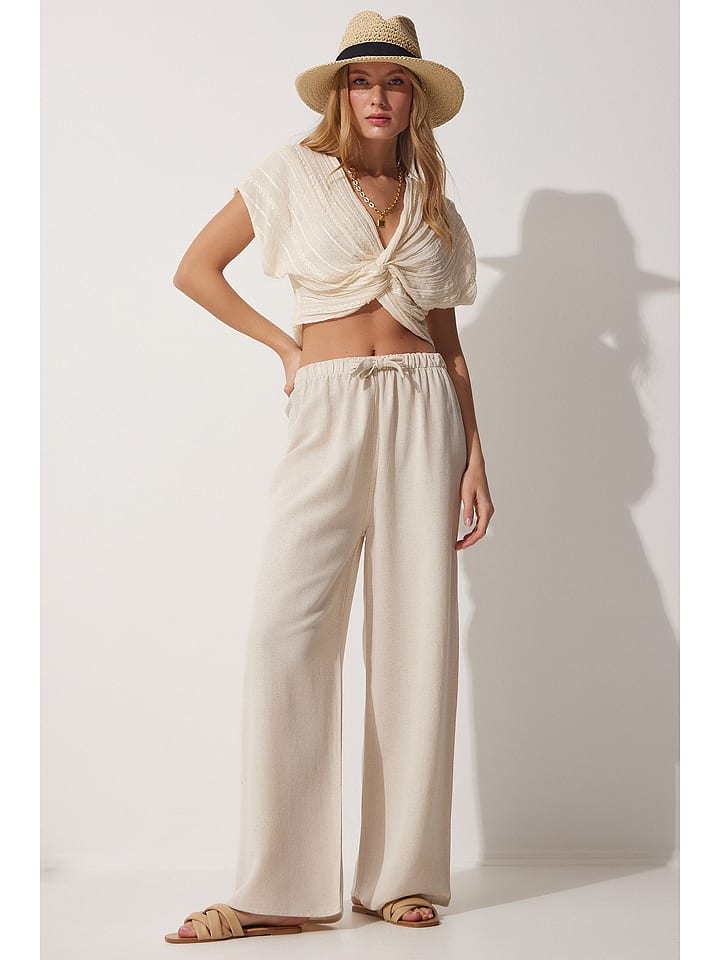 Happiness Istanbul Spodnie w kolorze beżowym rozmiar: 38