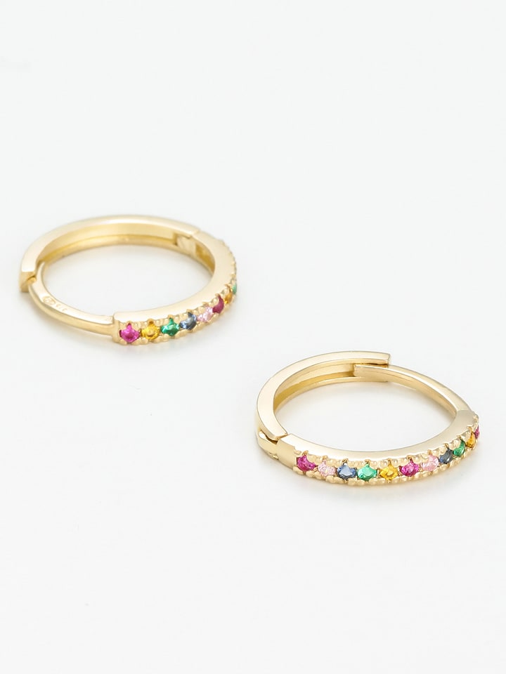 OR ÉCLAT Złote kolczyki-kreole "Créoles colored" z kryształami rozmiar: onesize