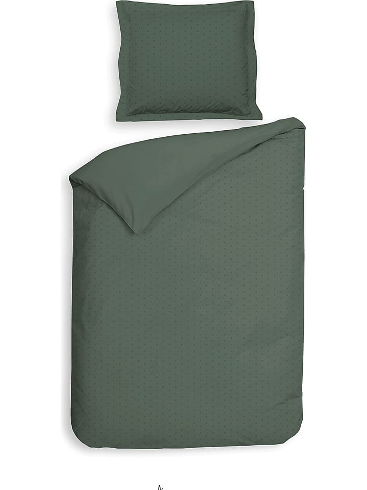 Heckett Lane Komplet pościeli satynowej "Punto" w kolorze zielonym rozmiar: 200x200 cm