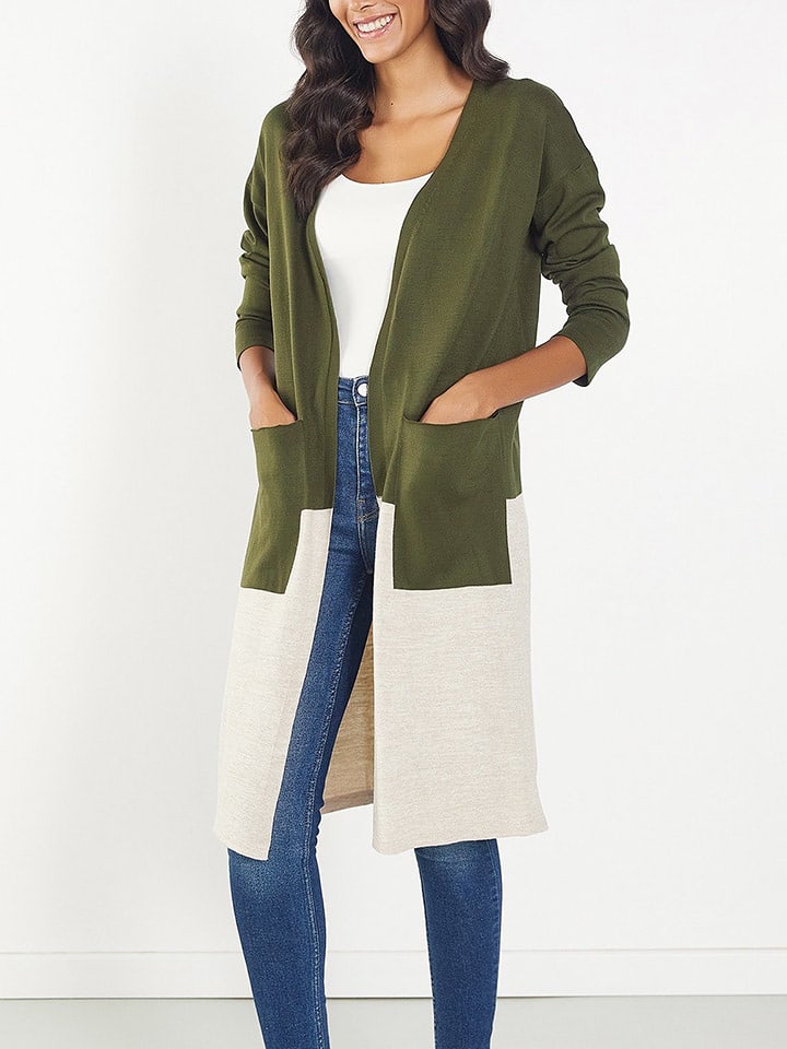 Milan Kiss Kardigan w kolorze oliwkowo-kremowym rozmiar: M