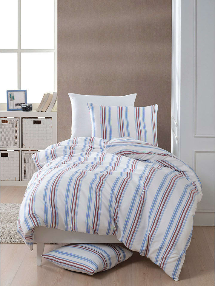 Colourful Cotton Komplet pościeli "Zagreb" w kolorze biało-błękitno-czerwonym rozmiar: 135x200 cm