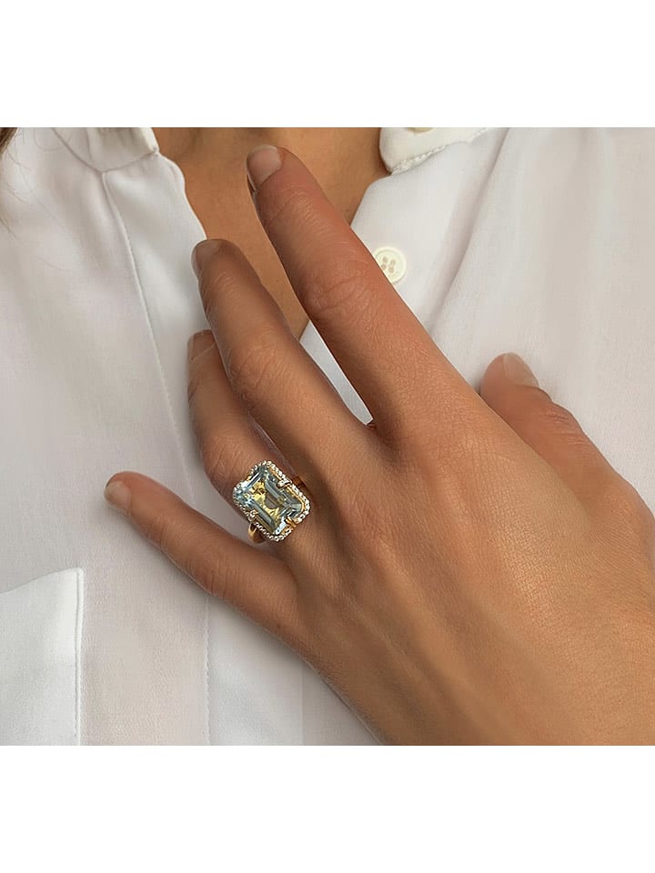 Les Petites Précieuses Pozłacany pierścionek z cyrkoniami i ametystem rozmiar: 58