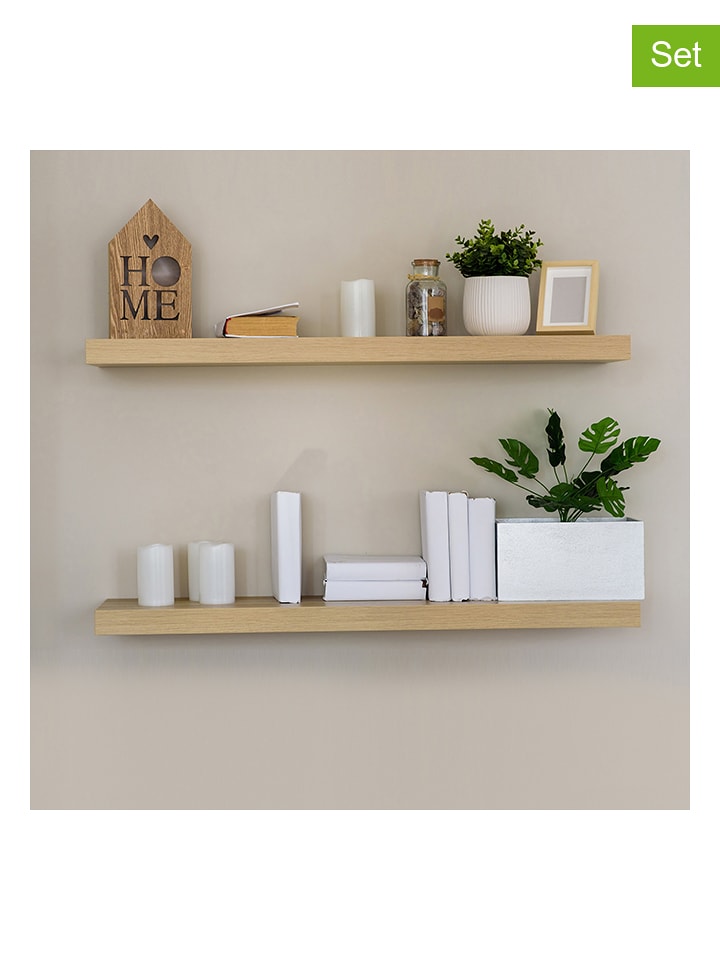 hippodino Regały ścienne (2 szt.) w kolorze jasnobrązowym - 60 x 10 cm rozmiar: onesize