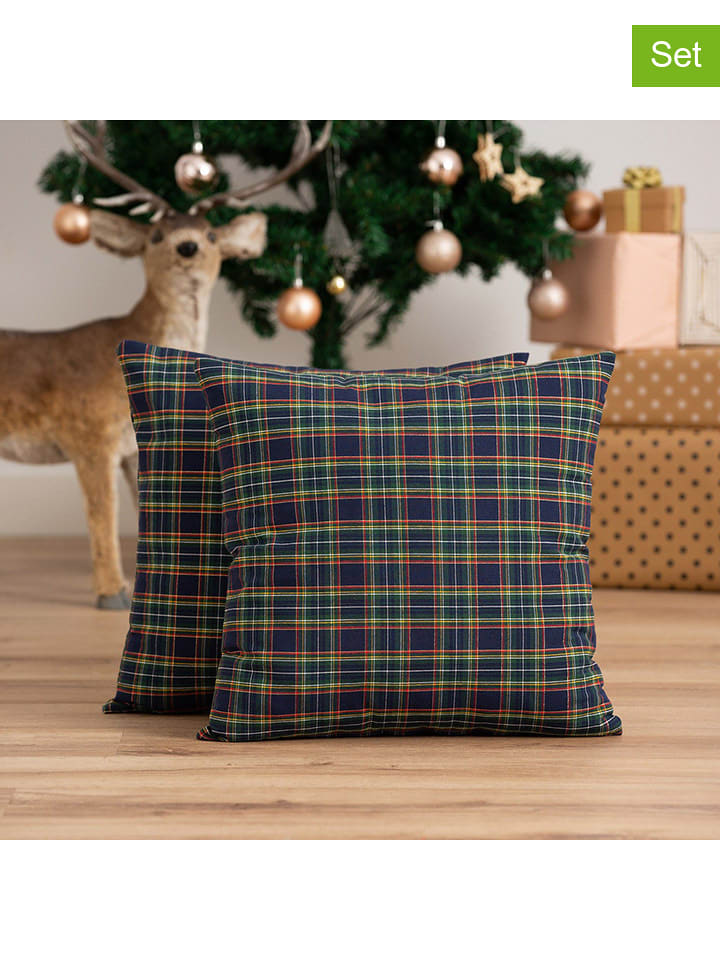 GAMUSI Poszewki (2 szt.) "Check" w kolorze granatowym na poduszkę rozmiar: 45x45 cm