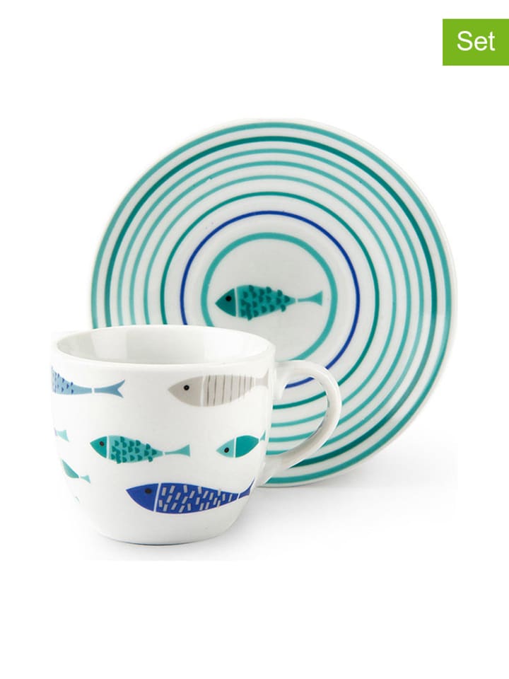 Trendy Kitchen by EXCÉLSA Filiżanki (6 szt.) w kolorze niebiesko-białym do espresso - 90 ml rozmiar: onesize