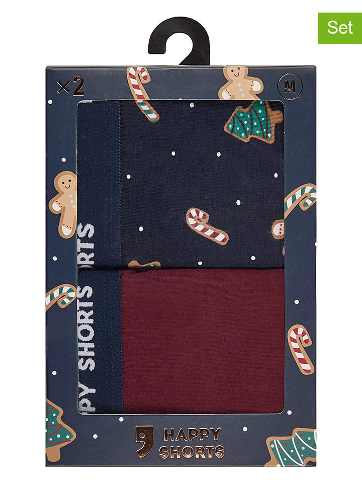 Happy Shorts Bokserki (2 pary) w kolorze ciemnoczerwono-granatowym rozmiar: XL