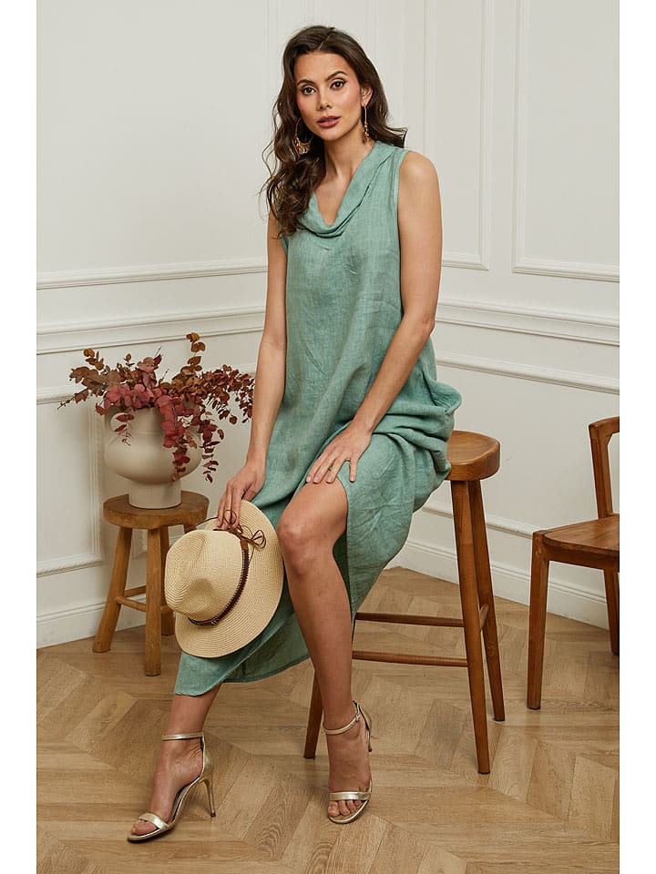 La Compagnie Du Lin Lniana sukienka "Imenn" w kolorze zielonym rozmiar: L