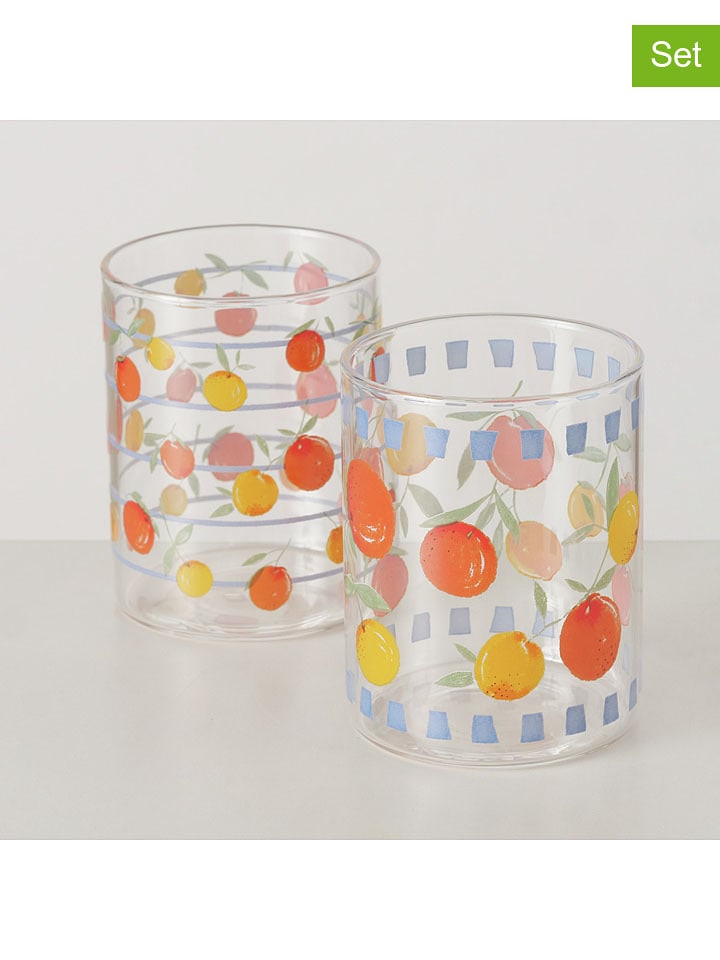 Boltze Szklanki (2 szt.) "Fruits" ze wzorem - wys. 9 x Ø 7 cm rozmiar: onesize