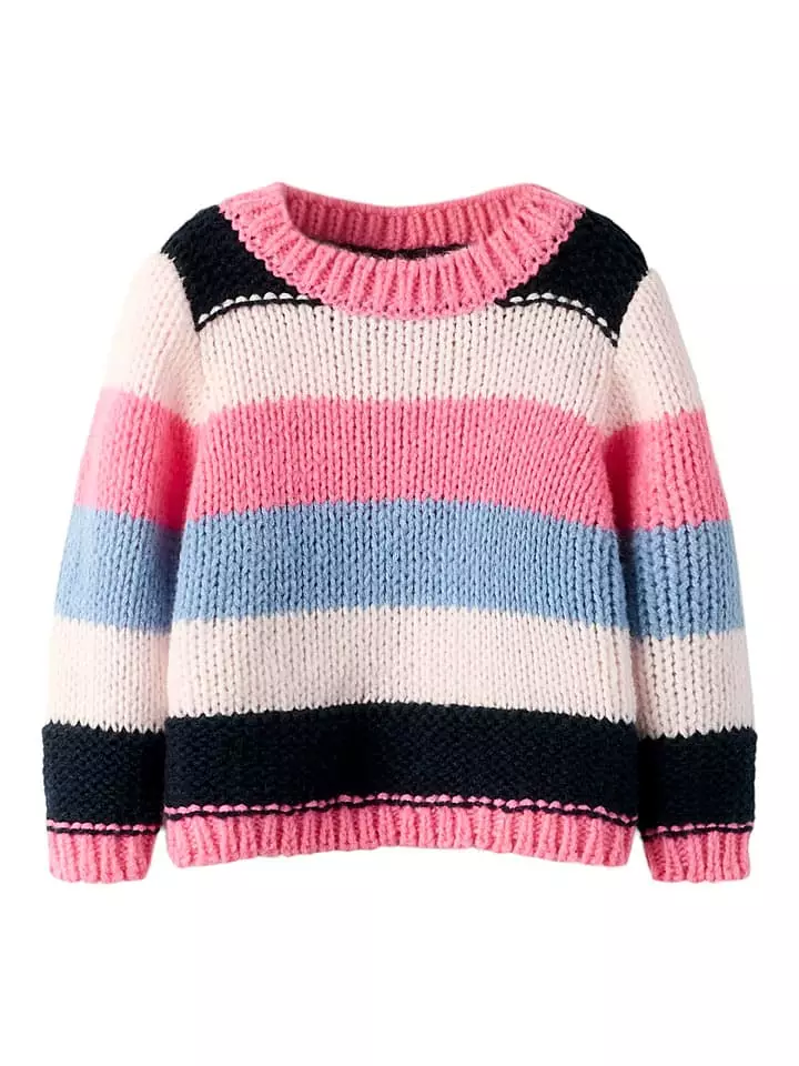 name it Sweter "Poronja" w kolorze jasnoróżowo-czarno-błękitnym rozmiar: 98