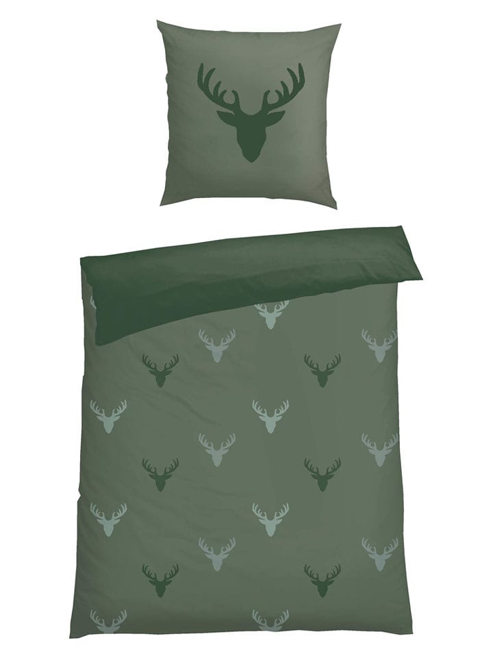 Schiesser Komplet pościeli flanelowej "Emil" w kolorze zielonym rozmiar: 135x200 cm